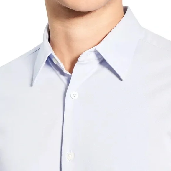 THEORY Men’s Sylvain Button Down Structure Knit Shirt, Blue, Size M, L
